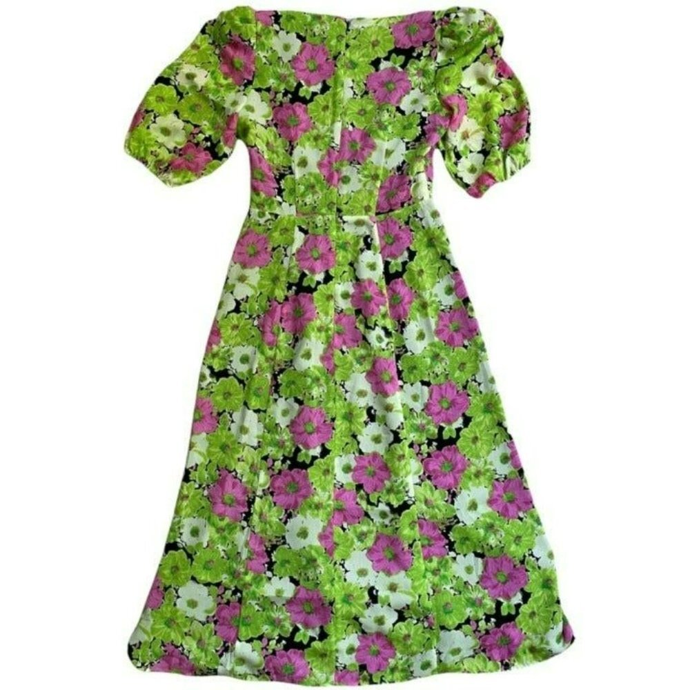 WAYF SURPLICE NECK GREEN MULTI-COLOR FLORAL PRINT MIDI DRESS SIZE XS - Picture 4 of 7